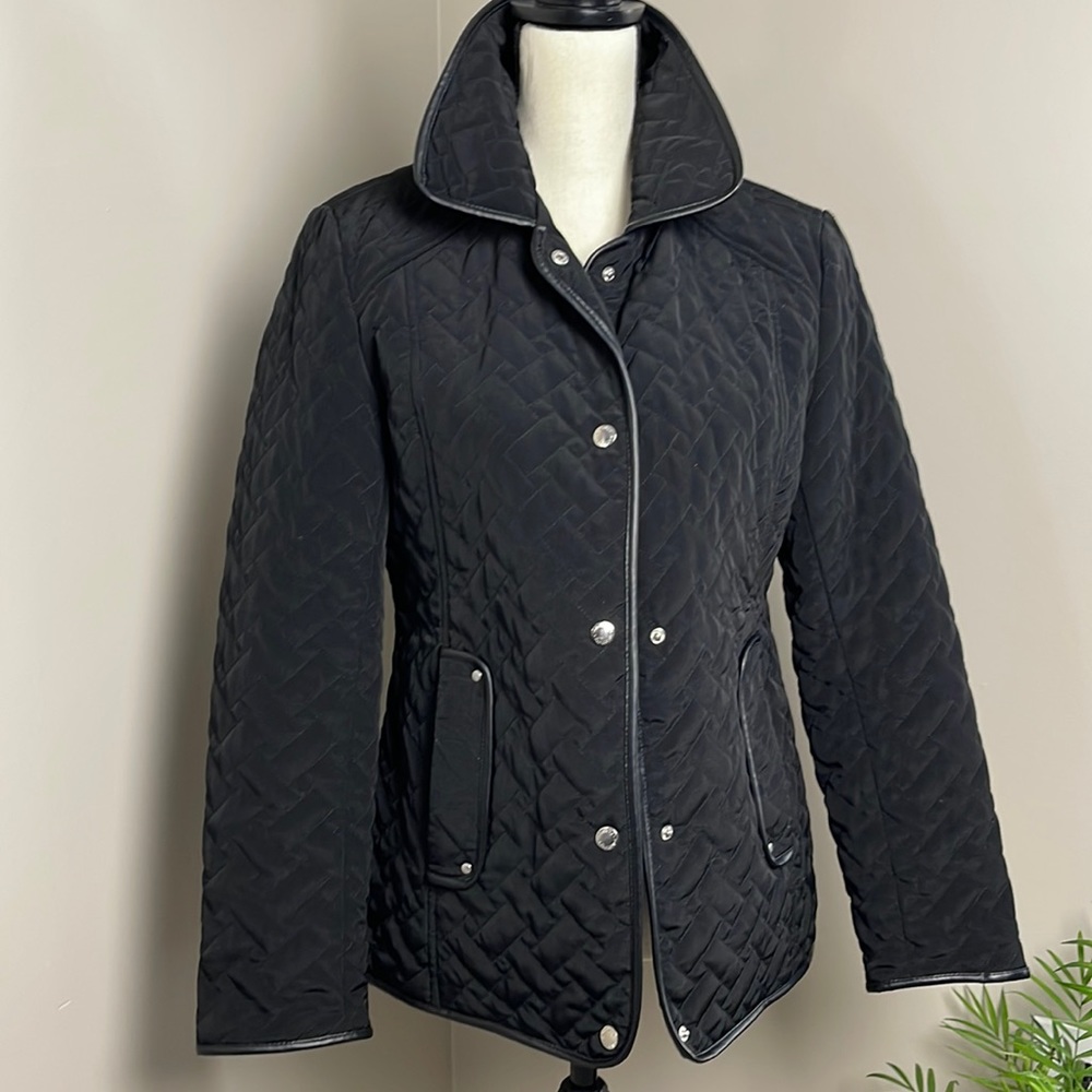 Relativity Quilted Coat Jacket Black with Plaid Lining Size S
